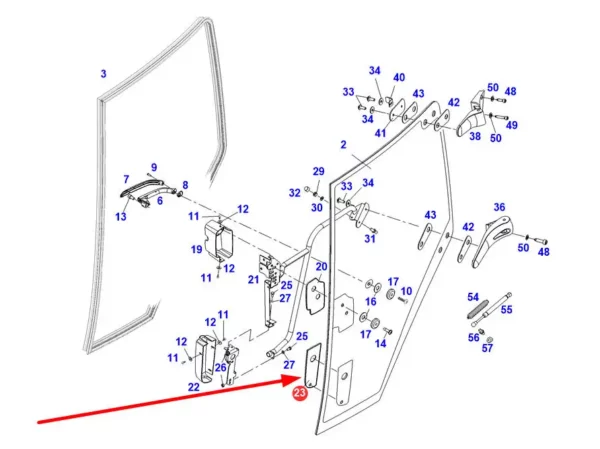 Oryginalna podkładka uchwytu drzwi kabiny, stosowana w ciągnikach rolniczych marki Fendt schemat