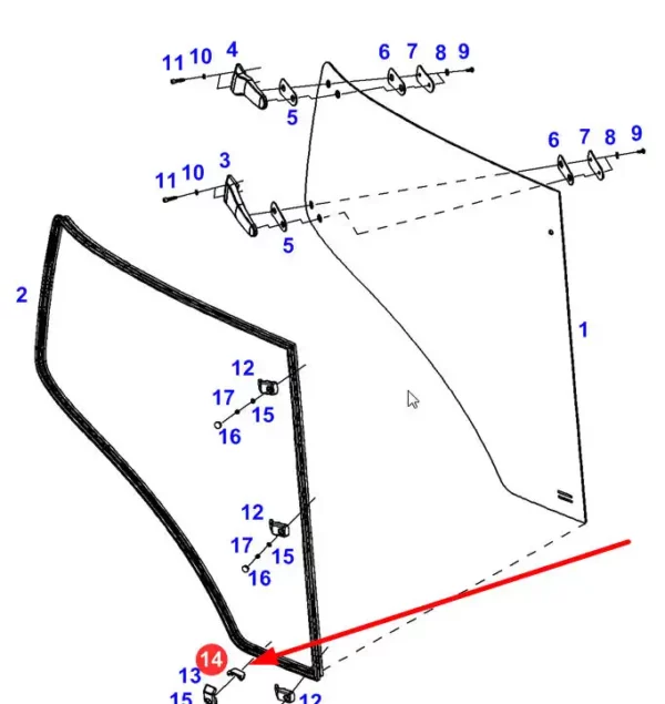 Oryginalna zaślepka mocowania szyby o numerze katalogowym 931812041231, stosowana w ciągnikach rolniczyh marki Fendt schemat