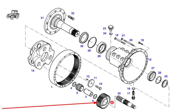 Oryginalne koło zębate satelity zwolnicy o numerze katalogowym 934152150150, stosowane w ciągnikach rolniczych marki Fendt, Challenger, Massey Ferguson, Valtra schemat.