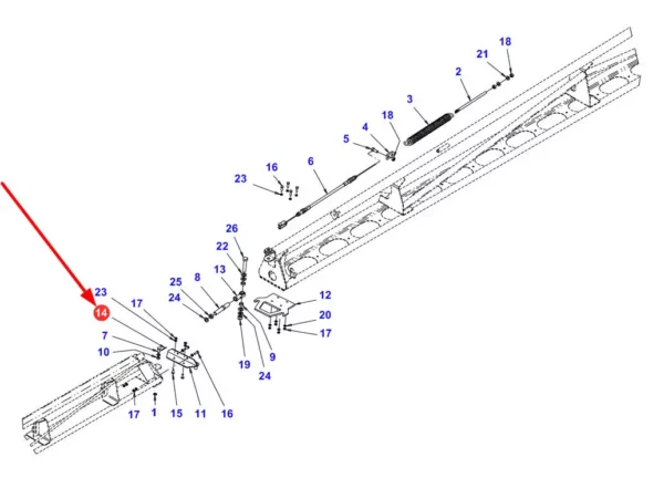 Oryginalna zawleczka sworznia belki o wymiarach 3,2 x 36 mm i numerze katalogowym E104002, stosowana w opryskiwaczach samojezdnych marek Fendt, Challenger schemat.