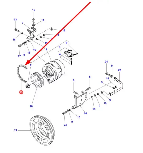 Oryginalny pasek alternatora o numerze katalogowym F002900010050, stosowany w kombajnach zbożowych marki Fendt schemat.