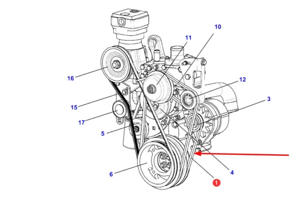 Oryginalny pasek klinowy napędu alternatora o wymiarach AVX13 x 1150 la stosowany w ciągnikach rolniczych marki Fendt schemat