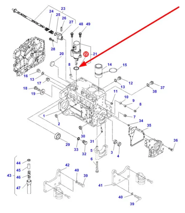 Oryginalna uszczelka oring o wymiarach 26 x 3 bloku cylindrowego, numerze katalogowym F119200210740, stosowana w ciągnikach rolniczych marki Fendt schemat.