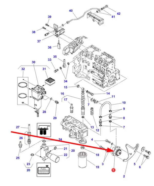 Oryginalna pompa paliwa o numerze katalogowym F119200720020, stosowana w ciągnikach rolniczych marki Fendt schemat.