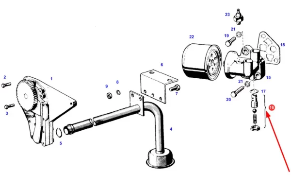 Oryginalny zawór sprężynowy pompy oleju skryni biegów, stosowany w ciągnikach rolniczych marki Fendt schemat.