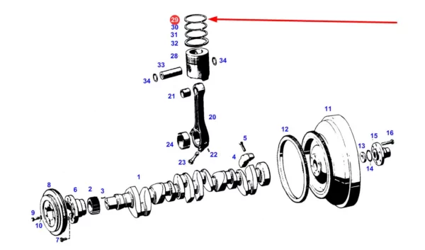 Oryginalny pierścień tłokowy, stosowany w ciągnikach rolniczych marki Fendt schemat