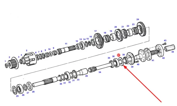 Orzginalna Podkładka dzstansowa 0,2mm skryzni biegów, stosowana w ciągnikach markki Fendt schemat.