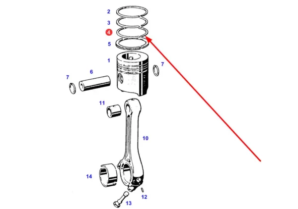 Oryginalny pierścień tłokowy zgarniający olej o numerze katalogowym F183200310130, stosowany w ciągnikach rolniczych marki Fendt. schemat