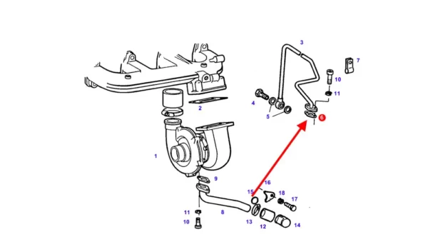 Oryginalna podkładka uszczelniająca turbo, stosowana w ciągnikach rolniczych marki Fendt. schemat