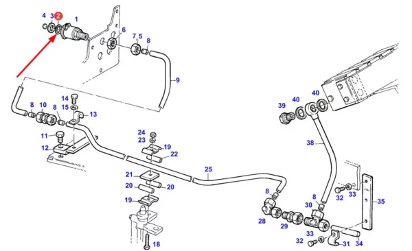 Oryginalny pierścień oring  tylnego układu hydraulcznego o wymiarach 20,5x2,6 i numerze katalogowym F186965120010, stosowany w ciągnikach rolniczych marki Claas schemat.