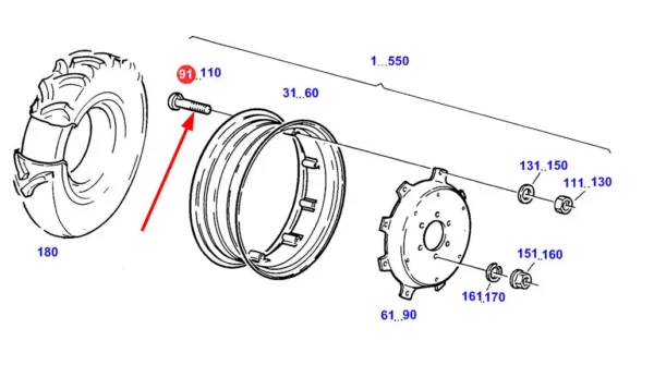 Oryginalna śruba koła przedniego o wymiarach  M16 X 1,5 X 78 i numerze katalogowym F199700020020, stosowany w ciągnikach rolniczych marki Fendt schemat.