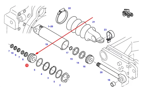 Oryginalna tuleja siłownika o numerze katalogowym F199920900020, stosowana w ciągnikach rolniczych marki Fendt. schemat