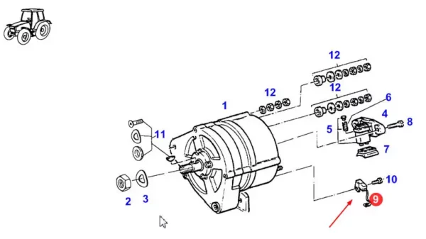 Oryginalny kondensator alternatora o numerze katalogowym F205900010080, stosowany w ciągnikach rolniczych marki Fendt schemat