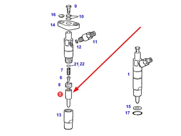 Oryginalna końcówka wtryskiwacza, stosowana w ciągnikach rolniczych marki Fendt schemat
