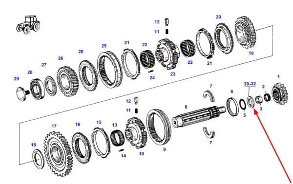 Oryginalny pierścień dystansowy wału skrzyni biegów o grubości 4,1 mm i numerze katalogowym F281108180012, stosowany w ciągnikach rolniczych marki Fendt schemat.