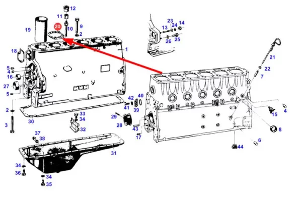 Oryginalna uszczelka głowicy cylindra 1,4 mm o numerze katalogowym F281202210040, stosowana w ciągnikach marki Fendt schemat