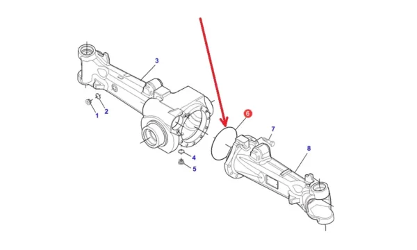 Oryginalny pierścień oring przedniego napędu o numerze katalogowym F334310020220, stosowany w ciągnikach rolniczych marki Massey Ferguson. schemat