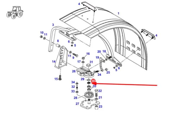 Oryginalna nakrętka mocowania przedniego błotnika, stosowana w ciągnikach rolniczych marki Fendt schemat