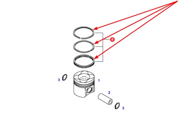 Oryginalny komplet pierścieni tłokowych o numerze katalogowym F339202310170, stosowany w ciągnikach rolniczych marki Fendt schemat.
