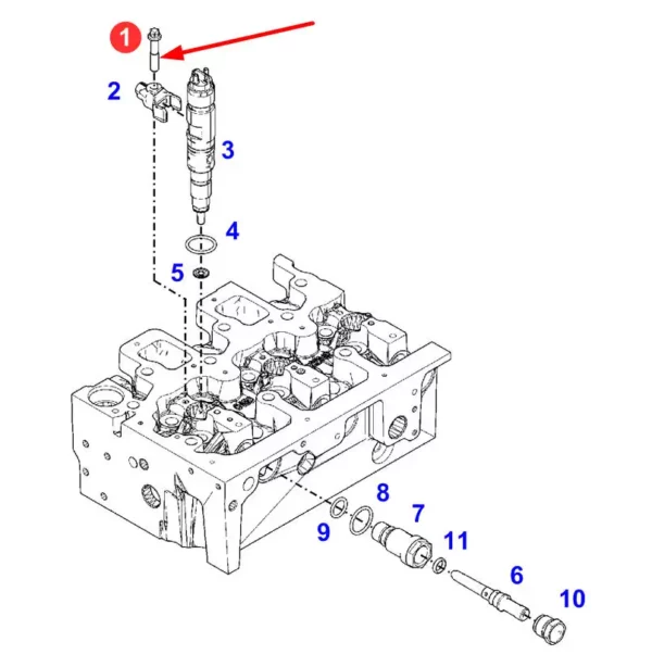 Oryginalna śruba mocowania wtrysku o numerze katalogowym, stosowana w ciągnikach rolniczych marki Fendt schemat.
