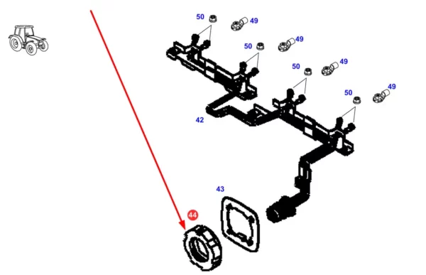 Oryginalna nakrętka wiązki kablio numerze katalogowym F339202710220, stosowana w ciągnikach rolniczych marki Fendt. schemat