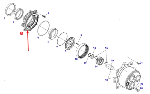 Oryginalna obudowa przekładni planetarnej o numerze katalogowym F339300020730, stosowana w ciągnikach rolniczych marki Fendt schemat.