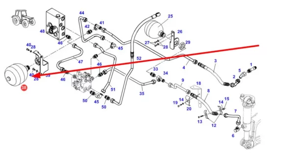 Oryginalny akumulator hydrauliczny o numerze katalogowym F339302150100, stosowany w ciągnikach rolniczych marki Fendt schemat