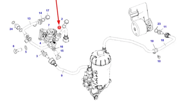 Oryginalny przewód paliwa o numerze katalogowym F340200060040, stosowany w ciągnikach rolniczych marki Fendt. schemat