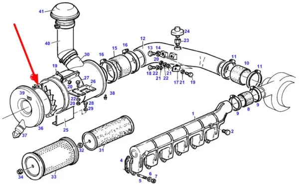 Oryginalny pierścień cyrkulacyjny filtru powietrza o numerze katalogowym F385202090020, stosowany w ciągnikach rolniczych marki Fendt schemat.