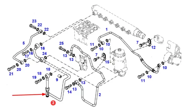 Oryginalny przewód paliwowy, stosowany w ciągnikach rolniczych marki Fendt schemat