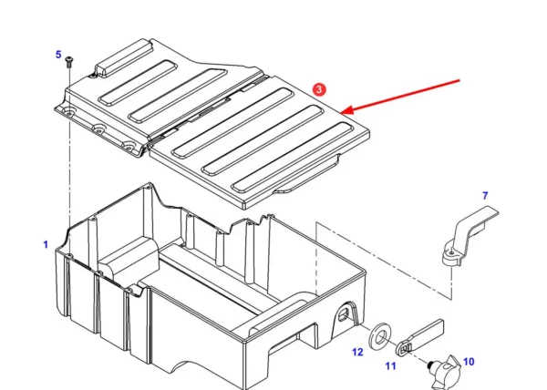 Oryginalna pokrywa skrzynki narzędziowej o numerze katalogowym F411501041020, stosowana w ciągnikach rolniczych marki Fendt schemat.