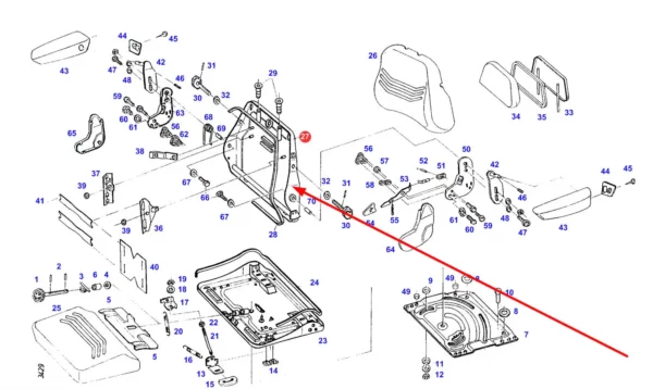 Oryginalna rama oparcia fotela o numerze katalogowym F524500033010, stosowana w ciągnikach rolniczych marki Fendt schemat.