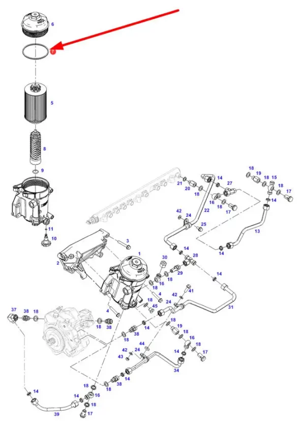 Oryginalny pierścien oring filtra paliwa o numerze katalogowym F530200710540, stosowany w ciągnikach rolniczych marki Fendt schemat.