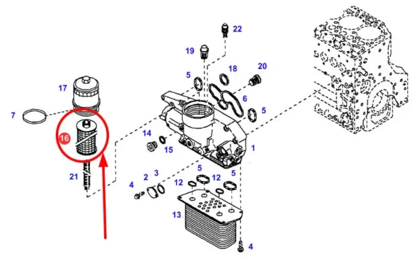 Oryginalny wkład filtra oleju silnika stosowany w ciągnikach rolniczych marki Fendt schemat