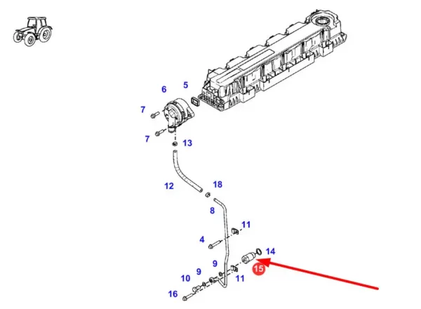 Oryginalny odpowietrznik skrzyni korbowej, stosowany w silnikach ciągników rolniczych marki Fendt schemat