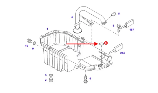 Oryginalny pierścień uszczelniający miski olejowej o rozmiarze 70 x 4 mm, stosowany w ciągnikach marki Fendt. schemat