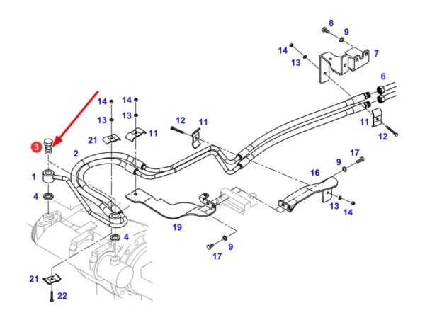 Oryginalna śruba połączeń hydraulicznych o numerze katalogowym F716300131010, stosowana w ciągnikach rolniczych marki Massey Ferguson schemat.