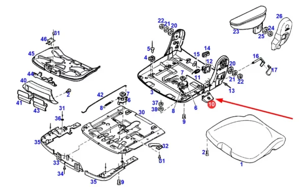 Oryginalny zestaw naprawczy uchwytu przesuwu siedziska, stosowany w ciągnikach rolniczych marki Fendt schemat