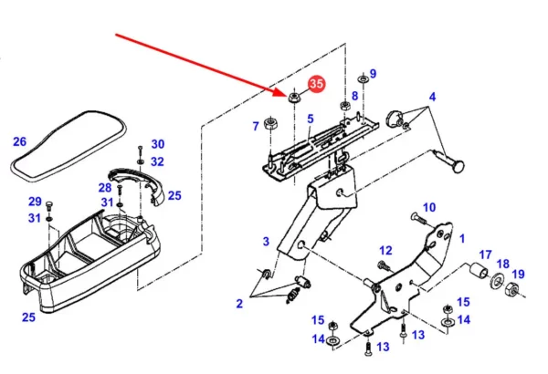 Oryginalna nakrętka podłokietnika o numerze katalogowym F716501031030, szeroko stosowana w maszynach i pojazdach marki Fendt schemat