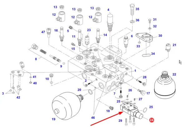 Oryginalny zawór hydrauliczny o numerze katalogowym F716961020050,stosowany w maszynach rolniczych marki Fendt schemat.