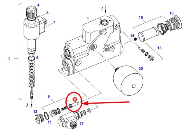 Oryginalny filtr sitkowy zaworu hydraulicznego stosowany w ciągnikach rolniczych marki Fendt schemat