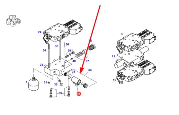 Oryginalny magnes cewki o numerze katalogowym F716961020370, stosowany w ciągnikach marki Fendt schemat