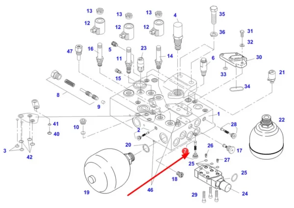 Oryginalny zawór hydrauliczny o  numerze katalogowym F716961020390, stosowany w ciągnikach rolniczych marki Fendt schemat.