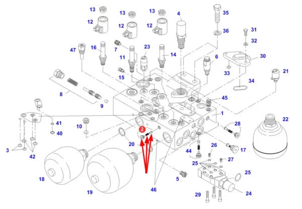 Oryginalny zawór hydrauliczny o numerze katalogowym F716961020410, stosowany w ciągnikach rolniczych marki Fendt schemat.