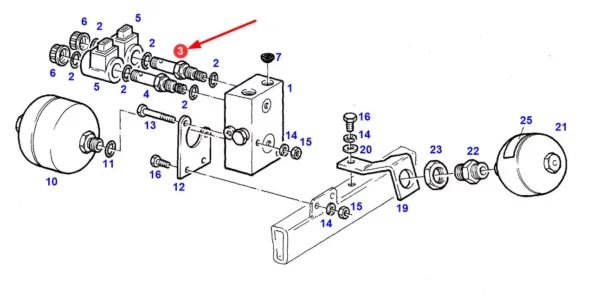 Oryginalny zawór o numerze katalogowym F716961020450, stosowany w ciągnikach rolniczych marki Fendt schemat.