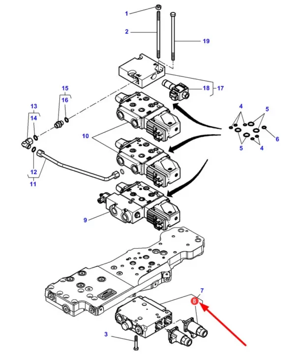 Oryginalny elektrozawór hydraulicznego zaworu podnoszenia o numerze katalogowym F716961030050,stosowany w ciągnikach rolniczych marek Challenger, Fendt, Valtra oraz Massey Ferguson schemat.