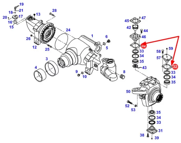 Oryginalna podkładka 0,5 mm przedniego mostu o numerze katalogowym F718301020300, stosowana w ciągnikach rolniczych marki Fendt oraz Massey Ferguson schemat.