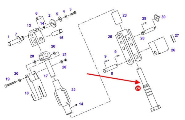Oryginalna śruba łącznika ramienia podnośnika, stosowana w ciągnikach rolniczych marki Fendt. schemat