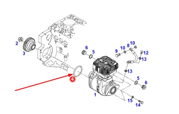 Oryginalny pierścień uszczelniający mocowania sprężarki powietrza, stosowany w ciągnikach rolniczych marki Fendt schemat