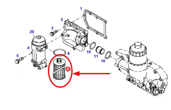 Oryginalny wkład filtra paliwa silnika stosowany w ciągnikach rolniczych marki Fendt schemat